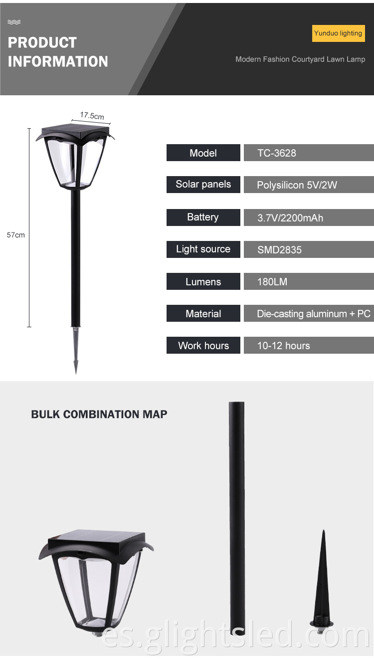 Productos principales Patio Árbol Flor Césped Impermeable al aire libre IP55 Jardín 1.5W Luz LED solar con punta